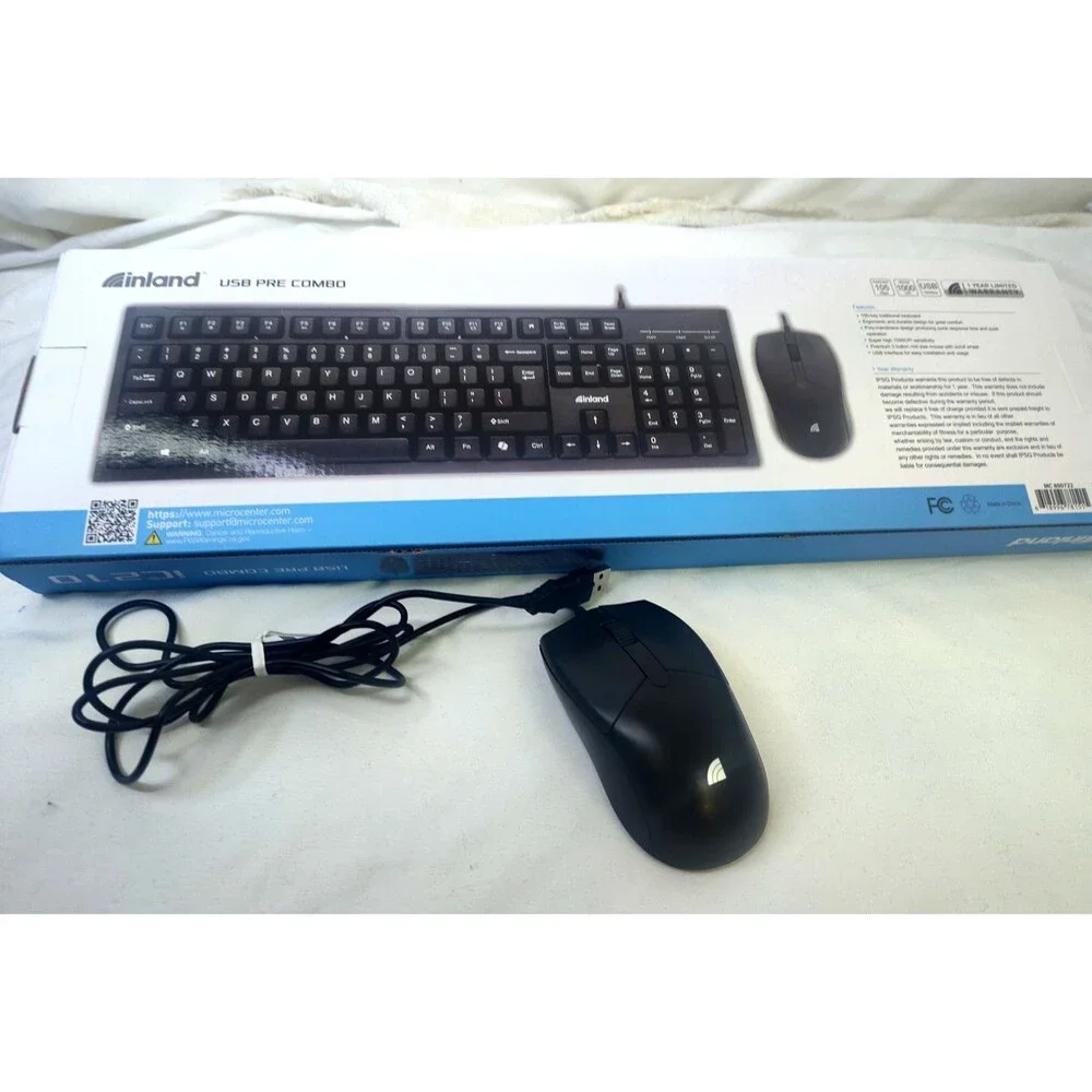 NEW Inland iC210 USB Black Keyboard And Mouse 1000 CPI Combo 105 Keys NIB In Box